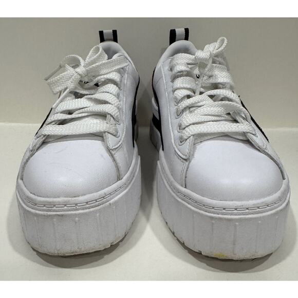 PUMA Mayze Leather Platform White Sneakers Retro Streetwear Size W7.5 - Picture 6 of 8